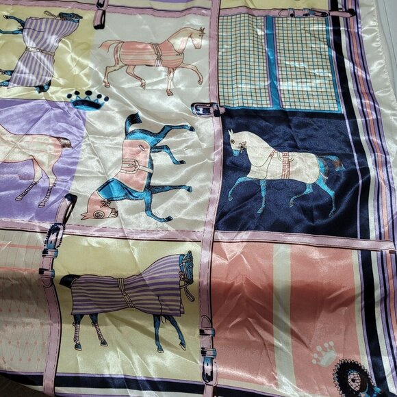 Show Horse Scarf Pink Purple Blue Gold 100% POLYESTER 35 x 35" Silky Race Equine - Picture 5 of 16